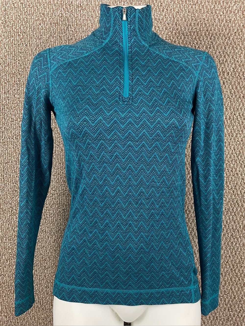 Smartwool Pullover Women’s M Merino Wool Blue Base Layer 1/4 Zip Fair Isle 10